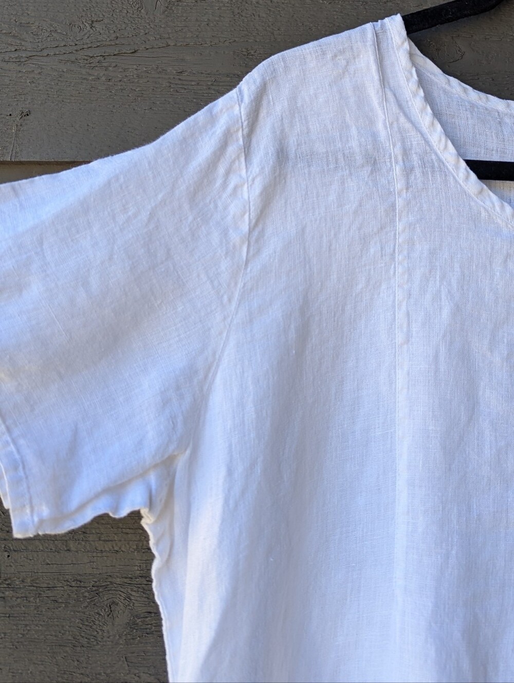 FLAX White Short-Sleeve 100% Linen Shirt Scoop Neck Size Large - Picture 2 of 7